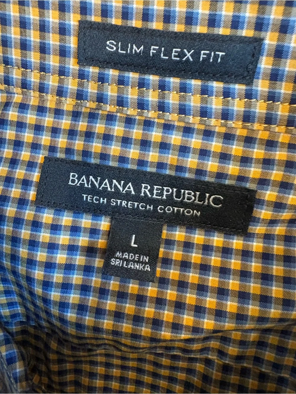 Banana Republic Tech Stretch Cotton Slim Flex Fit Button Down Shirt Check Large